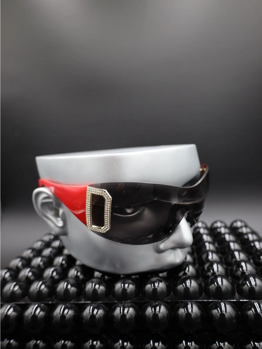 Dolce & Gabbana Black Shield Visor Sunglasses with Red Temples